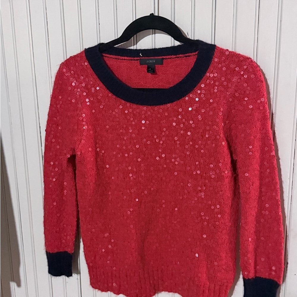 JCrew Women's Red Holiday Sweater with Sequins